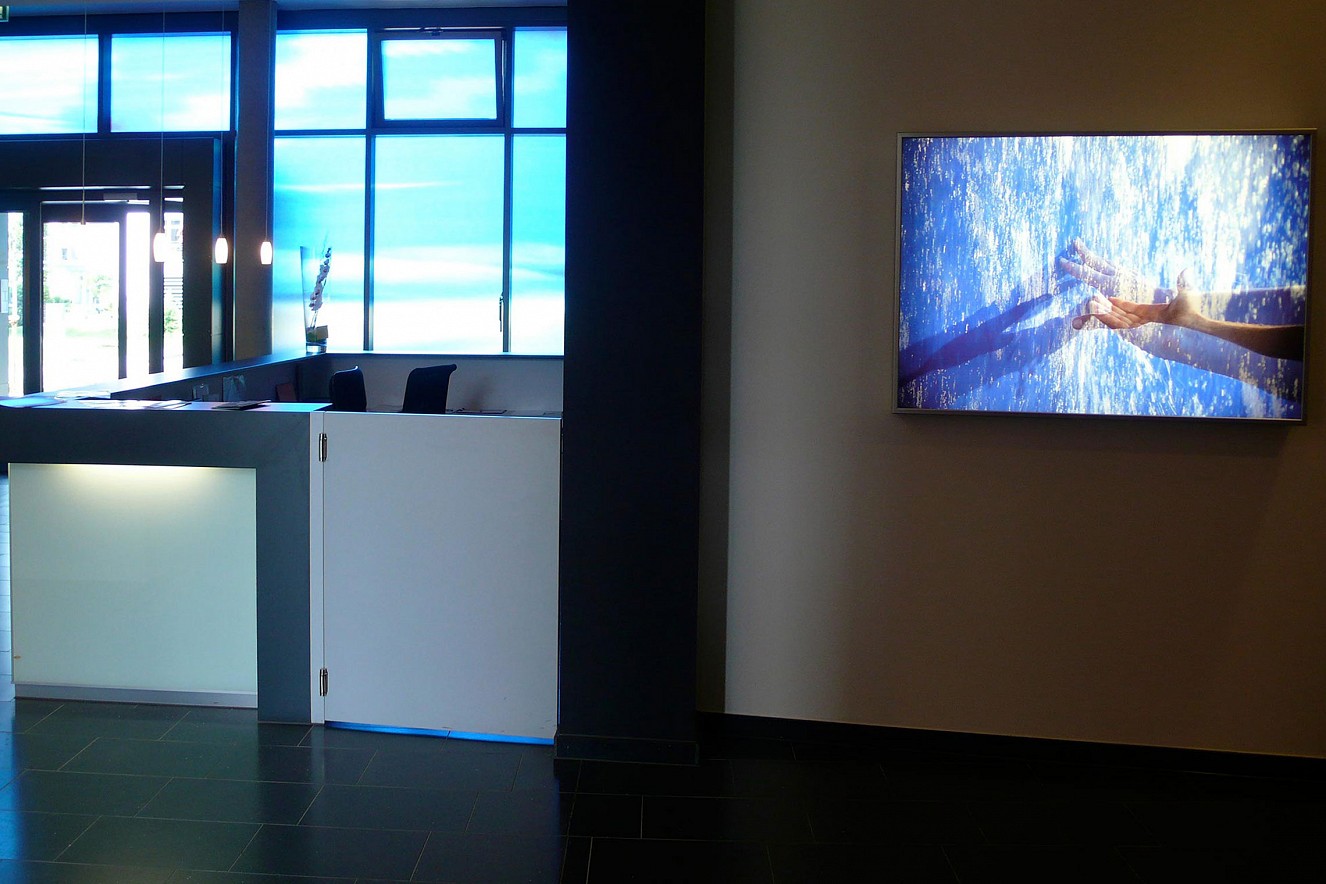 Greif Bar- Hands 
Endura translucent in Lightbox, photo on glass wall 
70x100 cm, Carl Oelemann Institut